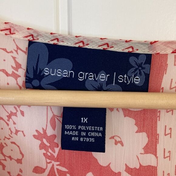 Susan Bristol‎ Womens Popover Blouse 1X Red White Sheer Long Sleeve Red White - Picture 3 of 10